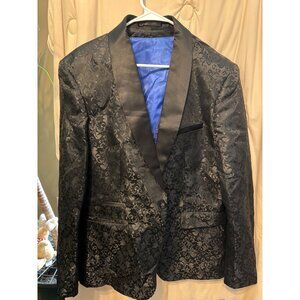 3 Piece Men's Suit Black, Blue Paisley Pants Vest Jacket Size Large